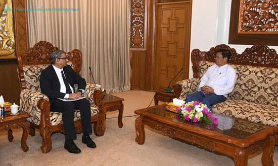 ဒုတိယဝန်ကြီးချုပ်နှင့် နိုင်ငံခြားရေးဝန်ကြီးဌာန၊ ပြည်ထောင်စုဝန်ကြီး ဦးသန်းဆွေ ကုလသမဂ္ဂလူသားချင်းစာနာမှုဆိုင်ရာ ညှိနှိုင်းရေးရုံး၏ မြန်မာနိုင်ငံဆိုင်ရာ အကြီးအကဲ Mr. Sajjad Mohammad Sajid အား လက်ခံတွေ့ဆုံ