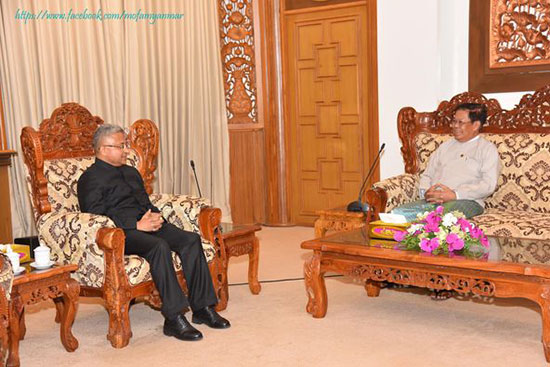 ဒုတိယဝန်ကြီးချုပ်နှင့် နိုင်ငံခြားရေးဝန်ကြီးဌာန၊ ပြည်ထောင်စုဝန်ကြီး ဦးသန်းဆွေက မြန်မာနိုင်ငံဆိုင်ရာ အိန္ဒိယသံအမတ်ကြီးအဖြစ် ခန့်အပ်ရန် သဘောတူညီပြီးဖြစ်သည့် မစ္စတာ အဘ်ဟေး တာကူးရ် အား လက်ခံတွေ့ဆုံ