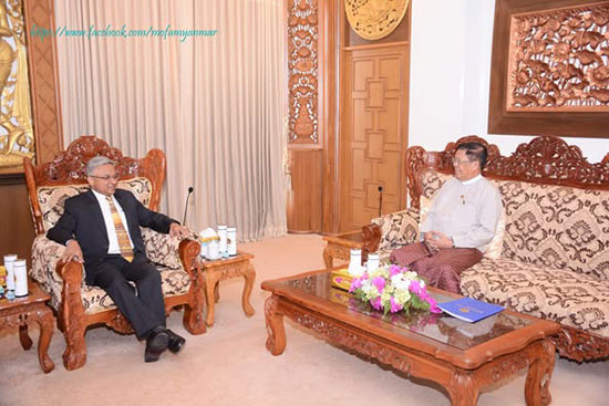 ပြည်ထောင်စုသမ္မတမြန်မာနိုင်ငံတော်၊ ဒုတိယဝန်ကြီးချုပ်နှင့် နိုင်ငံခြားရေးဝန်ကြီးဌာန၊ ပြည်ထောင်စုဝန်ကြီး ဦးသန်းဆွေက ပြည်ထောင်စုသမ္မတ မြန်မာနိုင်ငံတော်ဆိုင်ရာ အိန္ဒိယ သံအမတ်ကြီး မစ္စတာ အဘ်ဟေး တာကူးရ်အား လက်ခံတွေ့ဆုံ