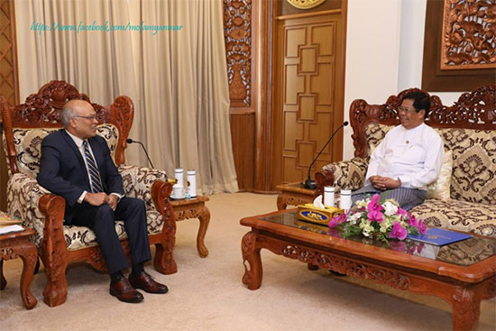 ဒုတိယဝန်ကြီးချုပ်နှင့် နိုင်ငံခြားရေးဝန်ကြီးဌာန ပြည်ထောင်စုဝန်ကြီးသည် ပြည်ထောင်စု သမ္မတမြန်မာနိုင်ငံတော်ဆိုင်ရာ ဘင်္ဂလားဒေ့ရှ်ပြည်သူ့သမ္မတနိုင်ငံ သံအမတ်ကြီး ဒေါက်တာ မိုဟာမက် မွန်(န)ဝါ ဟူစိန် အား လက်ခံတွေ့ဆုံ