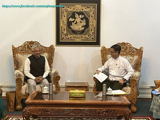 နိုင်ငံခြားရေးဝန်ကြီးဌာန၊ ဒုတိယဝန်ကြီး ဦးလွင်ဦးက ပြည်ထောင်စုသမ္မတမြန်မာနိုင်ငံတော်ဆိုင်ရာ အိန္ဒိယသံအမတ်ကြီး မစ္စတာ အဘ်ဟေး တာကူးရ် ကိုလက်ခံတွေ့ဆုံ