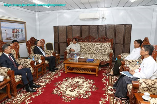 ဒုတိယဝန်ကြီးချုပ်နှင့် နိုင်ငံခြားရေးဝန်ကြီးဌာန ပြည်ထောင်စုဝန်ကြီး ဦးသန်းဆွေ ထိုင်းနိုင်ငံခြားရေးဝန်ကြီး၏ အကြံပေးပုဂ္ဂိုလ် မစ္စတာ ဒူစစ် မေနဖန် ကို လက်ခံတွေ့ဆုံ