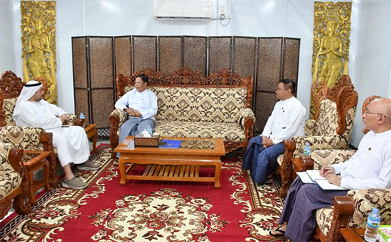 ဒုတိယဝန်ကြီးချုပ်နှင့် နိုင်ငံခြားရေးဝန်ကြီးဌာန၊ ပြည်ထောင်စုဝန်ကြီး ဦးသန်းဆွေက မြန်မာနိုင်ငံဆိုင်ရာ အာရပ်စော်ဘွားများပြည်ထောင်စု၊ သံအမတ်ကြီး H.E. Mr. Mutaz Abdullah Abduljaleel Mohamed Al Faheem အား လက်ခံတွေ့ဆုံ