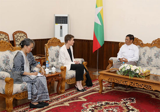 နိုင်ငံခြားရေးဝန်ကြီးဌာန၊ ပြည်ထောင်စုဝန်ကြီး ဦးသန်းဆွေက မြန်မာနိုင်ငံဆိုင်ရာ ကုလသမဂ္ဂယာယီဌာနေညှိနှိုင်းရေးမှူးနှင့် လူသားချင်းစာနာထောက်ထားမှုဆိုင်ရာ ယာယီညှိနှိုင်းရေးမှူးအား လက်ခံတွေ့ဆုံ