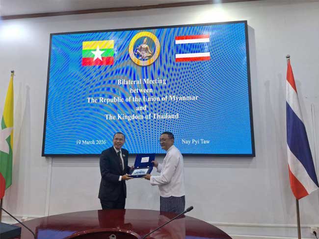 ပြည်ထောင်စုသမ္မတမြန်မာနိုင်ငံတော်၊ နိုင်ငံခြားရေးဝန်ကြီးဌာန၊ ဒုတိယဝန်ကြီး ဦးကိုကိုကျော်သည် ထိုင်းနိုင်ငံခြားရေးဝန်ကြီး၏ အကြံပေးပုဂ္ဂိုလ် မစ္စတာ ကလျာဏ ဝိဖတ်သိဖွန် ပရတ်ထေ့ ဦးဆောင်သော ကိုယ်စားလှယ်အဖွဲ့အား လက်ခံတွေ့ဆုံ